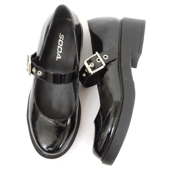 Soda Women's 7 Black Faux Patent Mary Jane Silver Buckle Platform Shoes Gothic - Picture 1 of 9